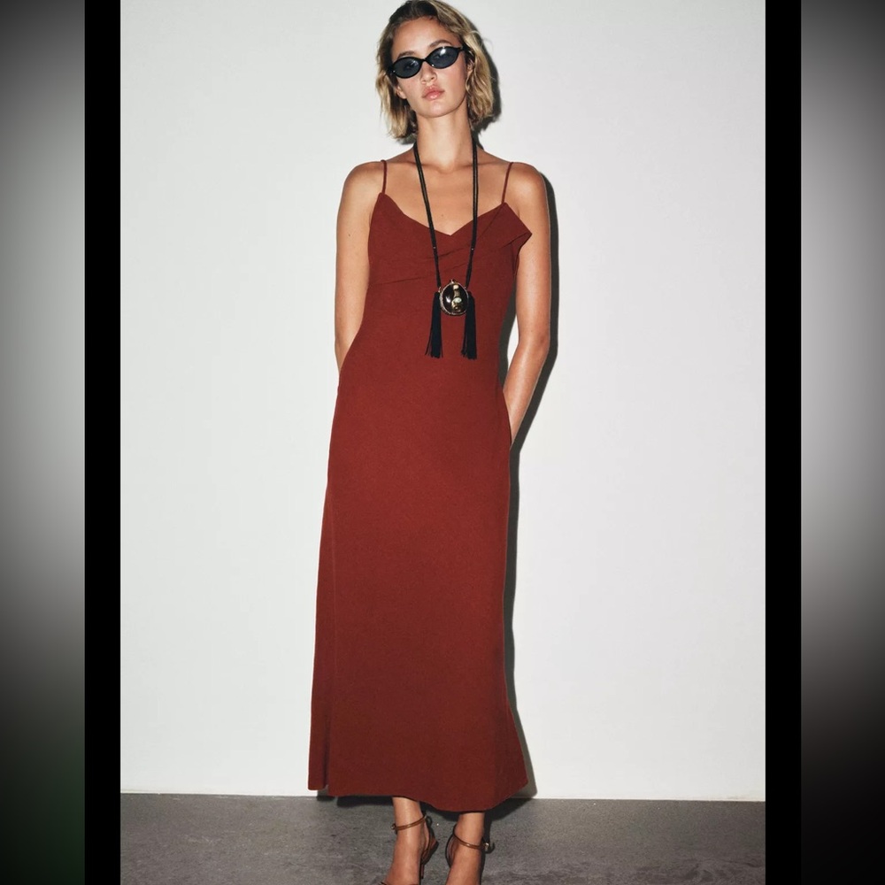 Zara Ramie Strappy Midi Dress
